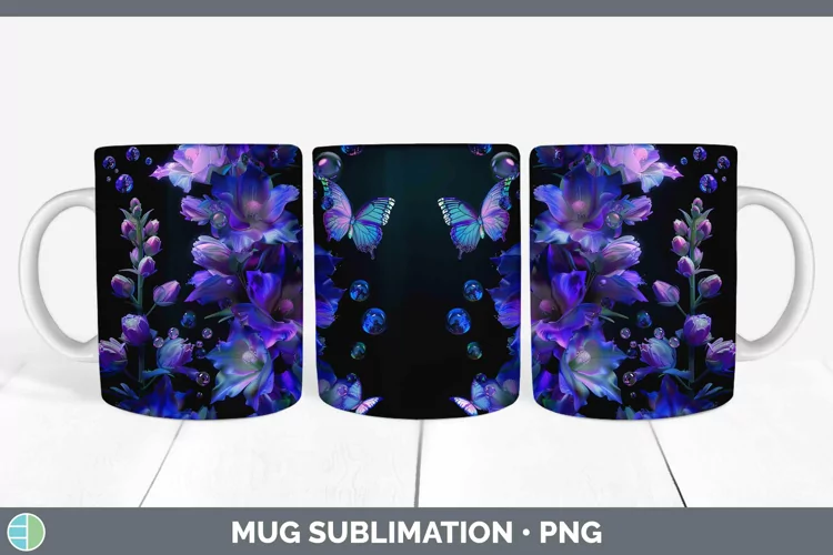 Enchanted Flowers 3D Delphinium Mug Wrap Sublimation Coffee