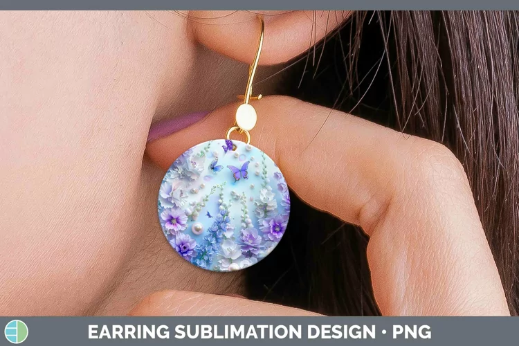 Enchanted Flowers 3D Delphinium Round Earrings Sublimation E