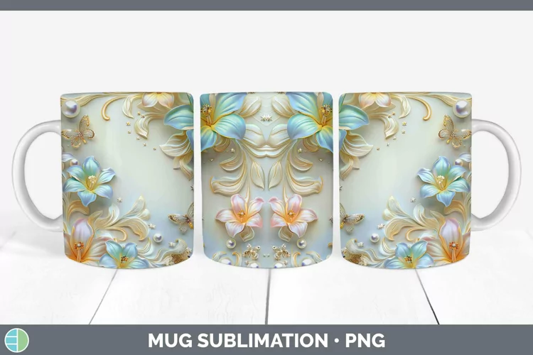 Enchanted Flowers 3D Freesia Mug Wrap Sublimation Coffee Cup