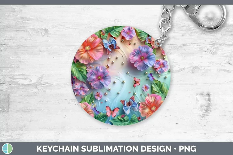 Enchanted Flowers 3D Geranium Keychain Sublimation Keyring D