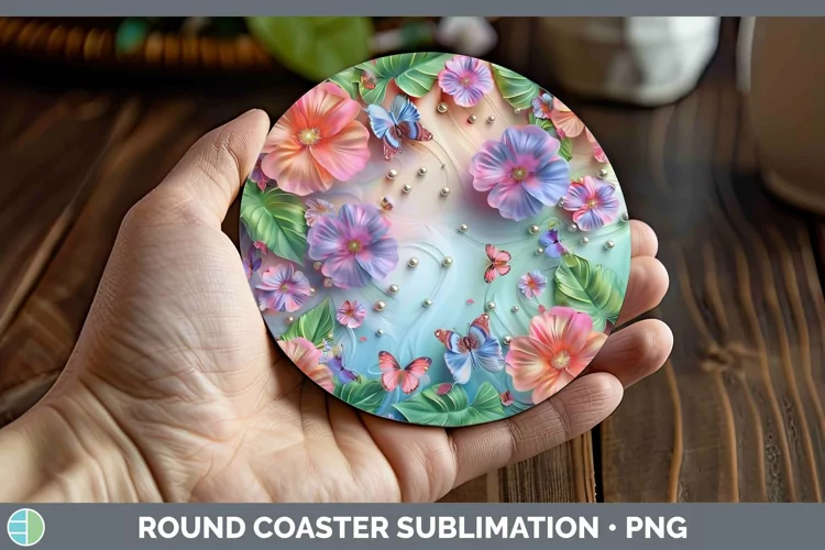 Enchanted Flowers 3D Geranium Round Coaster Sublimation Coas