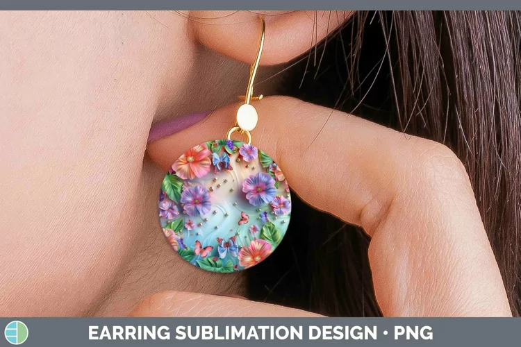 Enchanted Flowers 3D Geranium Round Earrings Sublimation Ear