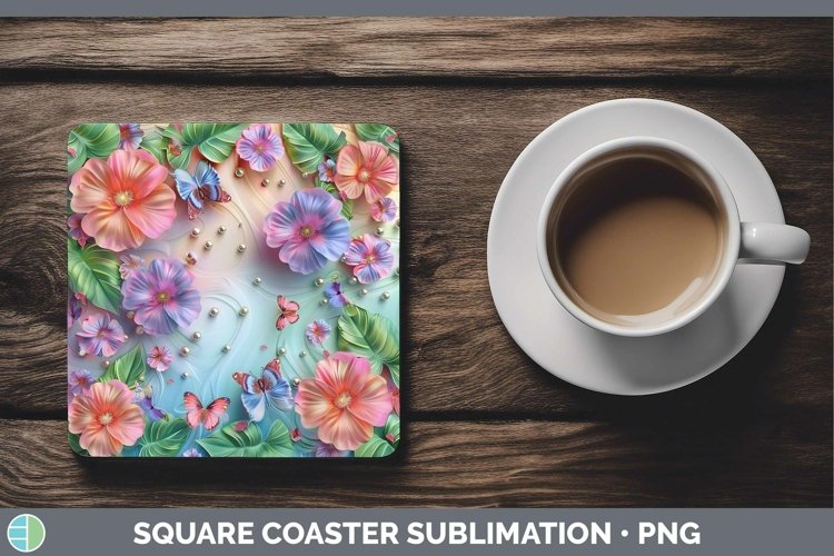 GorgeousEnchanted Flowers 3D Square Coaster design.