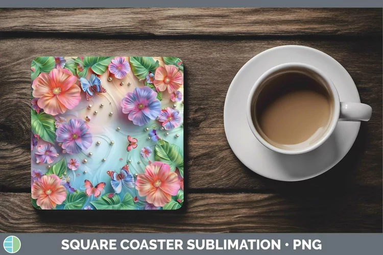 Enchanted Flowers 3D Geranium Square Coaster Sublimation Coa