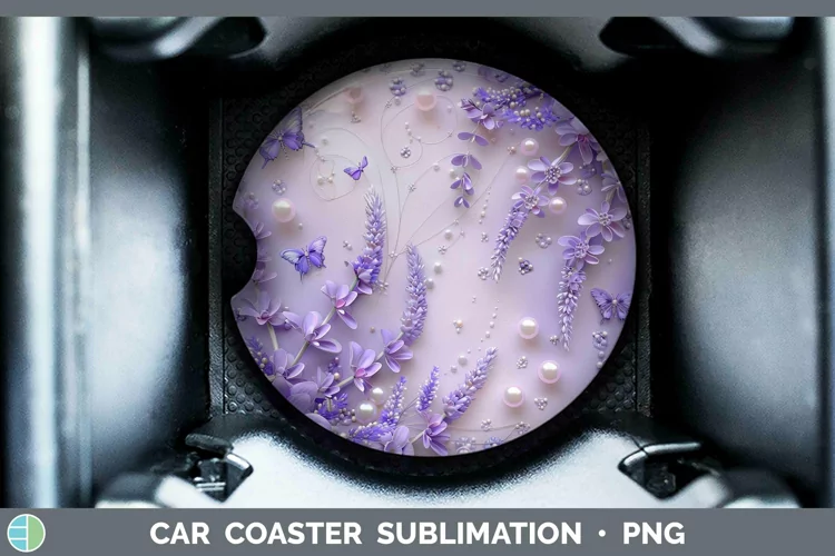 Enchanted Flowers 3D Lavender Car Coaster Sublimation Coaste