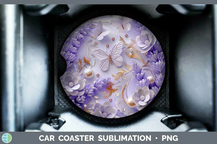 Enchanted Flowers 3D Lavender Car Coaster Sublimation Coaste