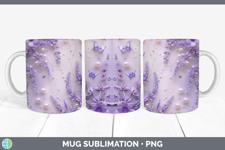 Enchanted Flowers 3D Lavender Mug Wrap Sublimation Coffee Cu
