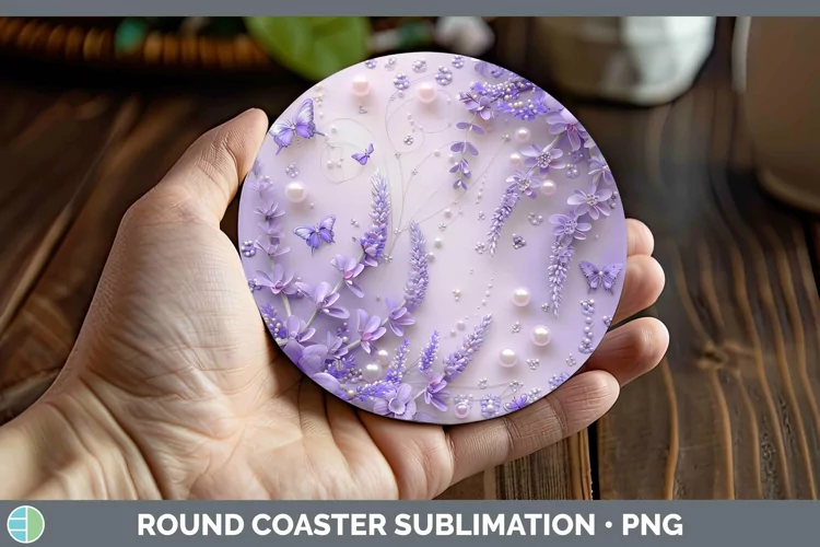 Enchanted Flowers 3D Lavender Round Coaster Sublimation Coas