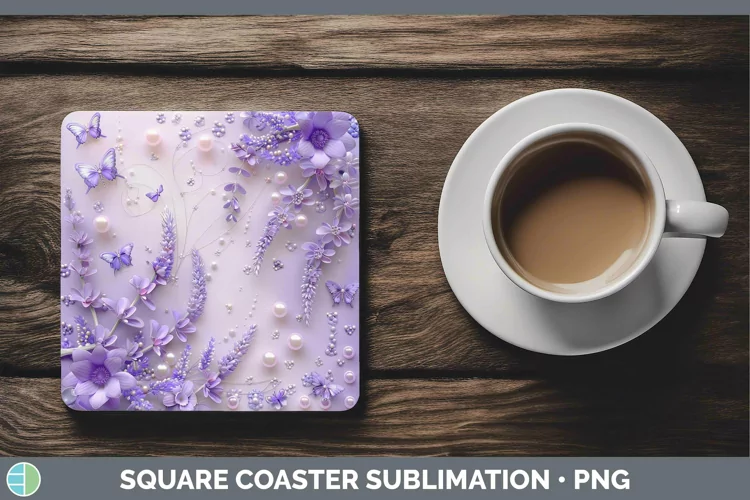 Enchanted Flowers 3D Lavender Square Coaster Sublimation Coa