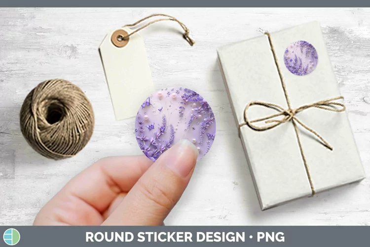 Enchanted Flowers 3D Lavender Stickers | Round Labels Design