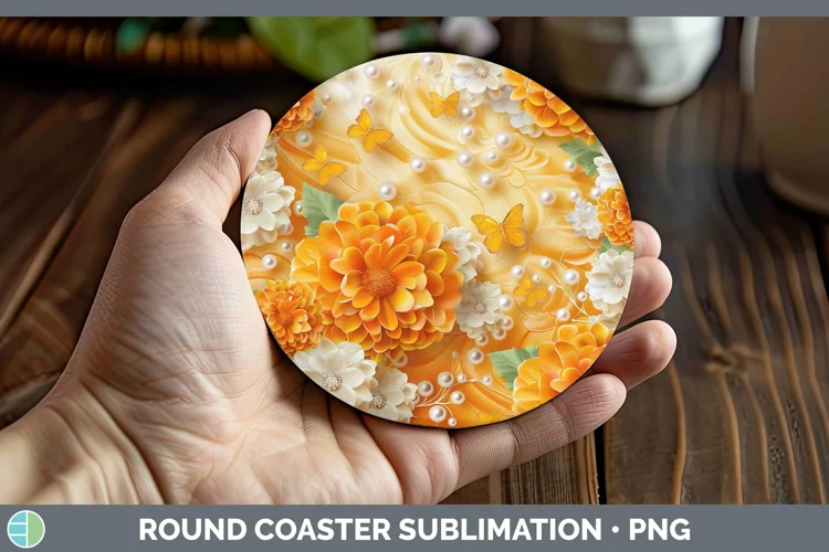 Enchanted Flowers 3D Marigold Round Coaster Sublimation Coas