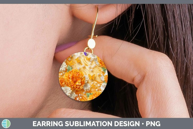 Enchanted Flowers 3D Marigold Round Earrings Sublimation Ear