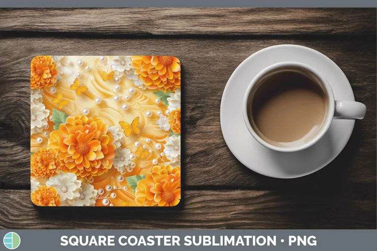 Enchanted Flowers 3D Marigold Square Coaster Sublimation Coa