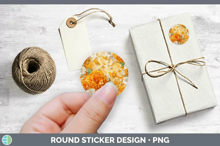 Enchanted Flowers 3D Marigold Stickers | Round Labels Design