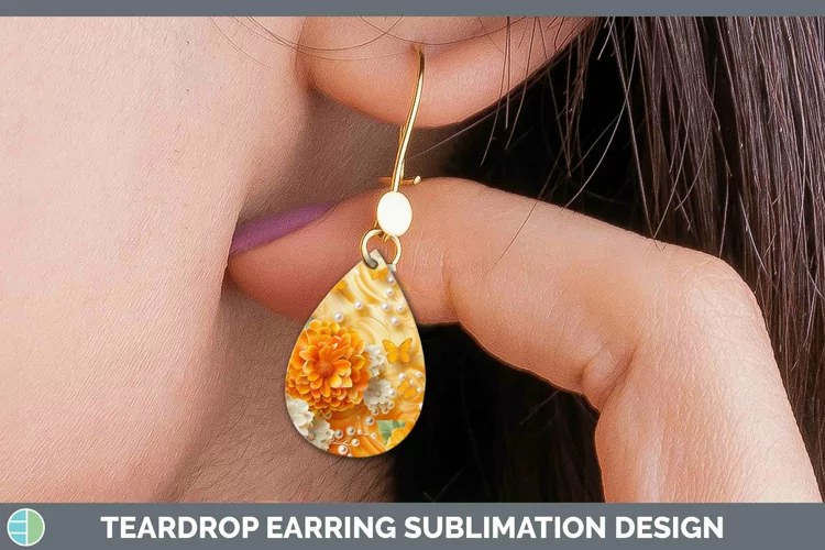 Enchanted Flowers 3D Marigold Teardrop Earrings Sublimation
