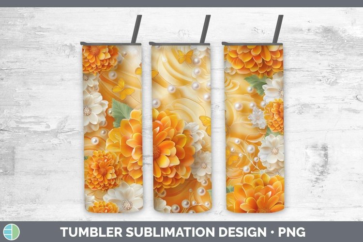 Enchanted Flowers 3D Marigold Tumbler Sublimation 20 oz Skin