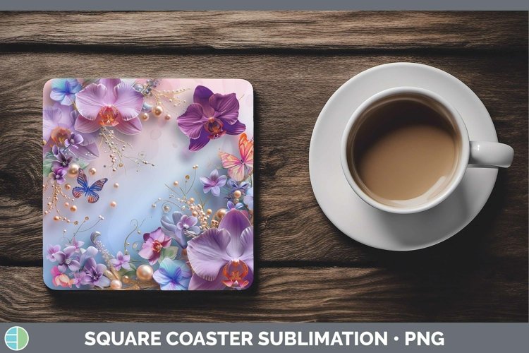 Enchanted Flowers 3D Orchid Square Coaster Sublimation Coast