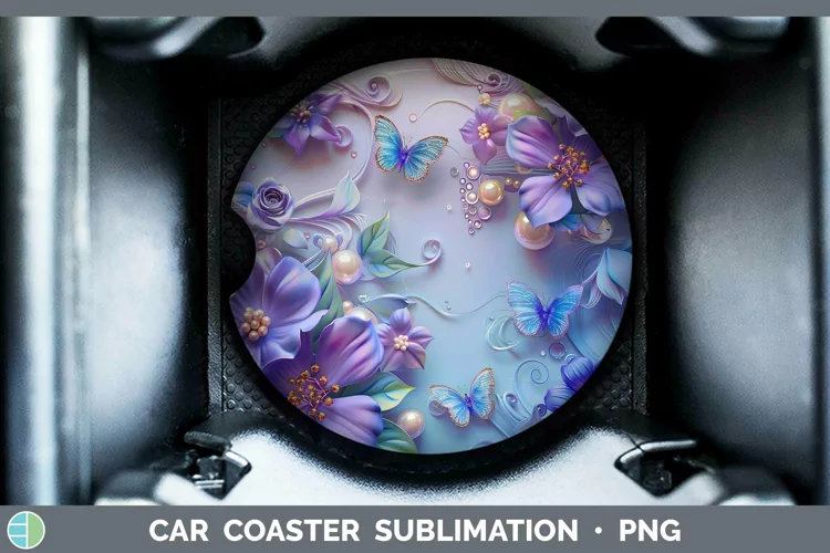Enchanted Flowers 3D Periwinkle Car Coaster Sublimation Coas