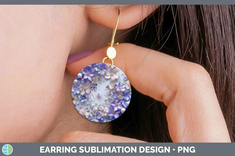 Enchanted Flowers 3D Periwinkle Round Earrings Sublimation E