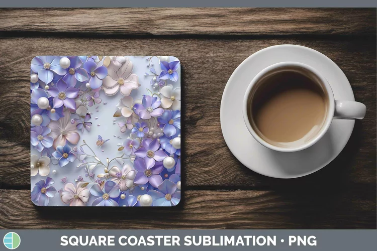 Enchanted Flowers 3D Periwinkle Square Coaster Sublimation C