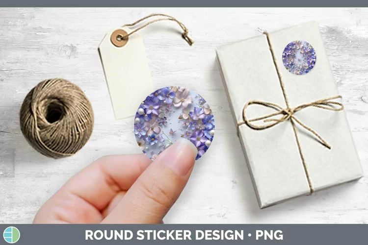 Enchanted Flowers 3D Periwinkle Stickers | Round Labels Desi