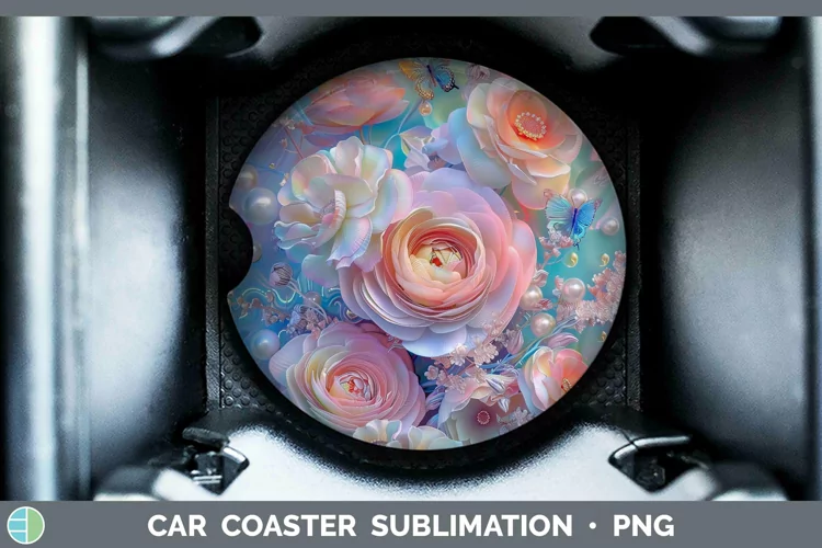 Enchanted Flowers 3D Ranunculus Car Coaster Sublimation Coas