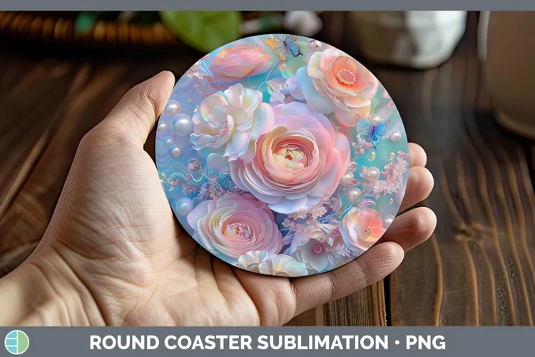 Enchanted Flowers 3D Ranunculus Round Coaster Sublimation Co