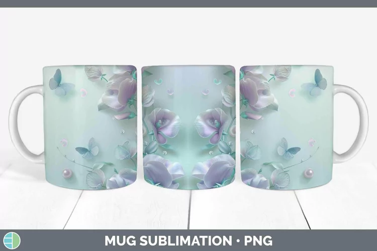 Enchanted Flowers 3D Sweet Pea Mug Wrap Sublimation Coffee C