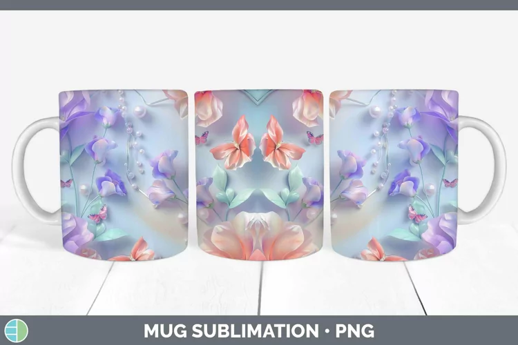 Enchanted Flowers 3D Sweet Pea Mug Wrap Sublimation Coffee C