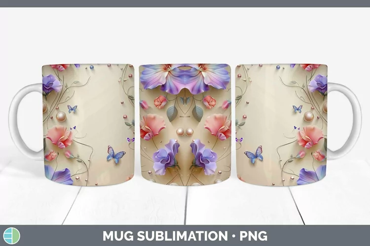 Enchanted Flowers 3D Sweet Pea Mug Wrap Sublimation Coffee C