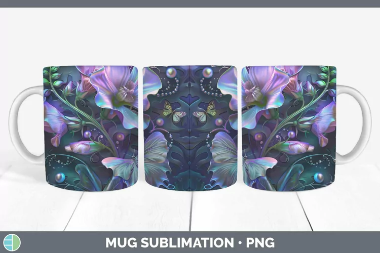 Enchanted Flowers 3D Sweet Pea Mug Wrap Sublimation Coffee C