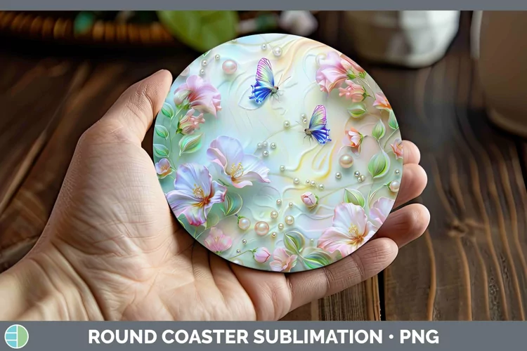 Enchanted Flowers 3D Sweet Pea Round Coaster Sublimation Coa