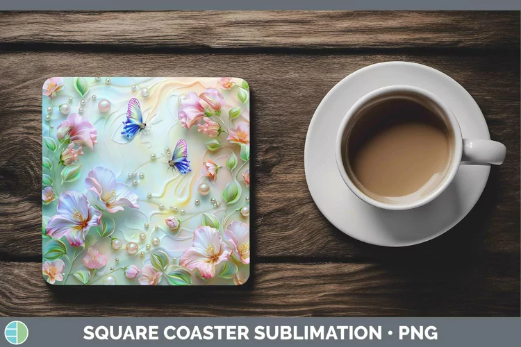 Enchanted Flowers 3D Sweet Pea Square Coaster Sublimation Co