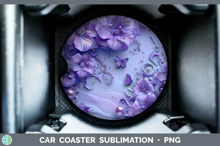 Enchanted Flowers 3D Violet Car Coaster Sublimation Coaster