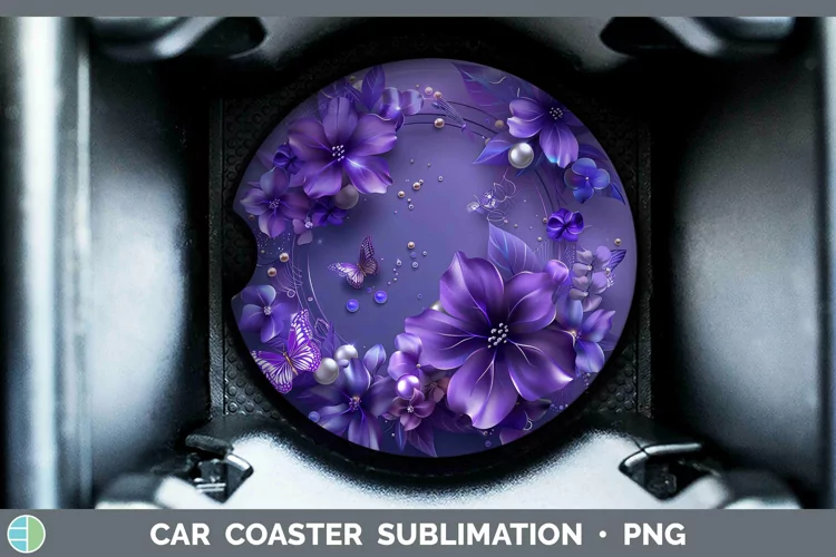 Enchanted Flowers 3D Violet Car Coaster Sublimation Coaster