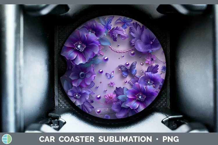 Enchanted Flowers 3D Violet Car Coaster Sublimation Coaster