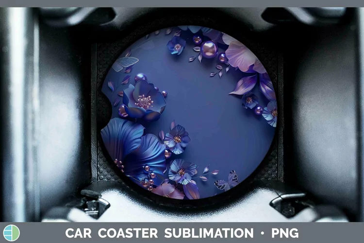 Enchanted Flowers 3D Violet Car Coaster Sublimation Coaster