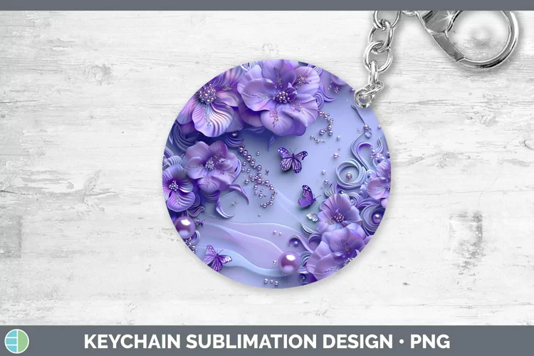 Enchanted Flowers 3D Violet Keychain Sublimation Keyring Des