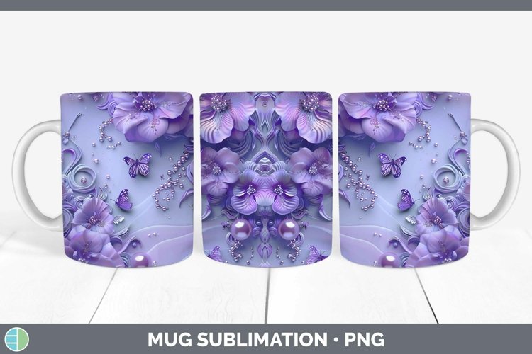 Enchanted Flowers 3D Violet Mug Wrap Sublimation Coffee Cup