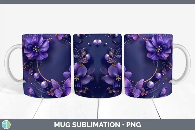 Enchanted Flowers 3D Violet Mug Wrap Sublimation Coffee Cup