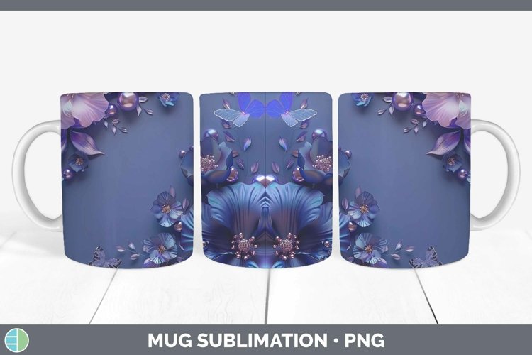 Enchanted Flowers 3D Violet Mug Wrap Sublimation Coffee Cup