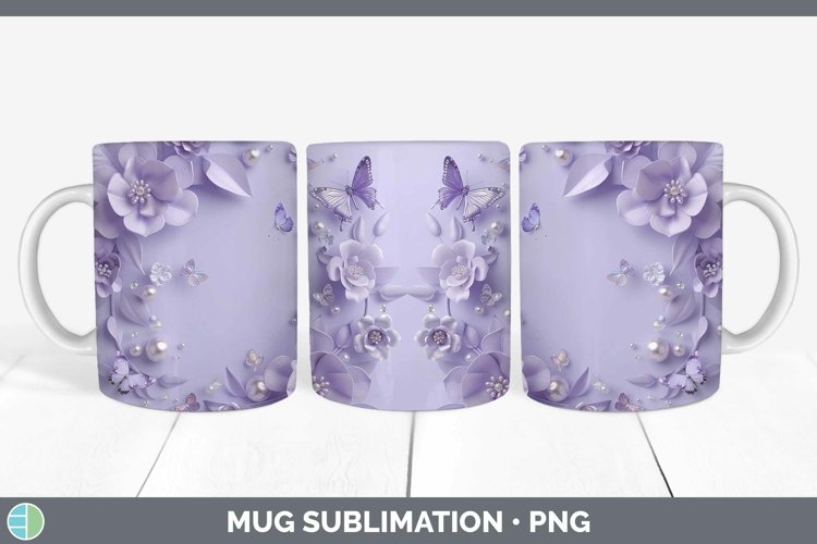 Enchanted Flowers 3D Violet Mug Wrap Sublimation Coffee Cup