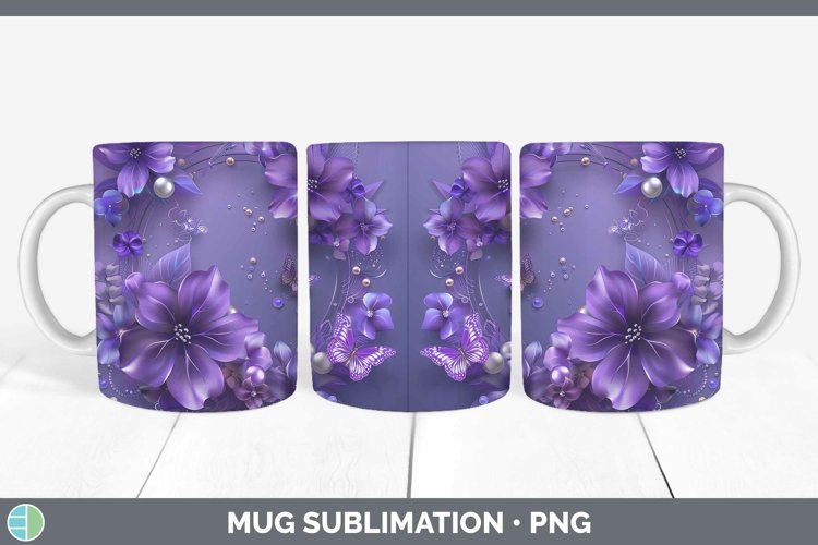 Enchanted Flowers 3D Violet Mug Wrap Sublimation Coffee Cup