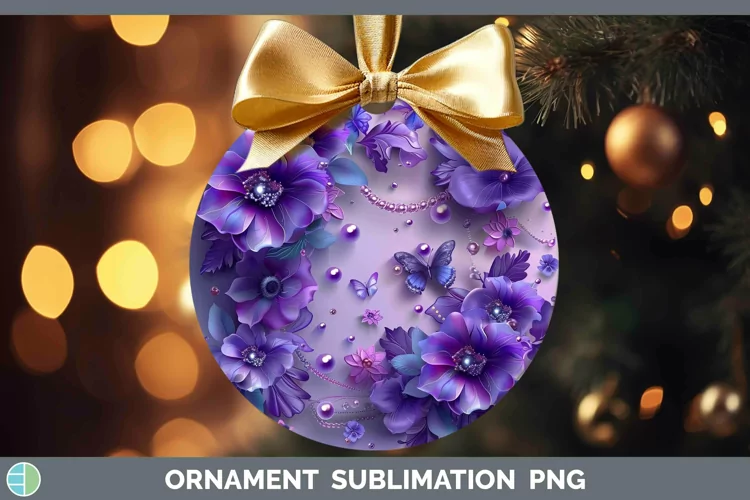 Enchanted Flowers 3D Violet Ornament Sublimation Bauble Desi