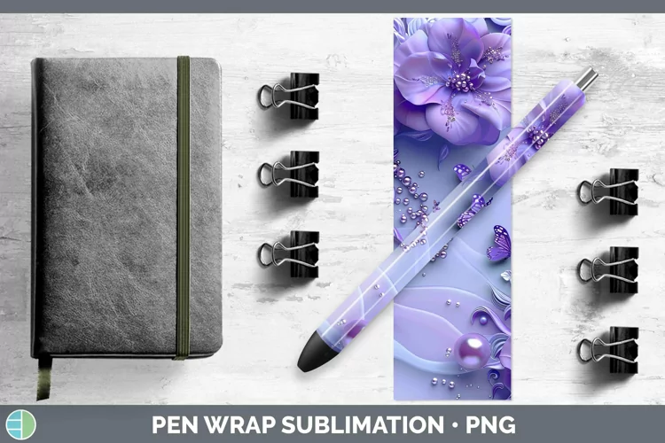 Enchanted Flowers 3D Violet Pen Wrap Sublimation Epoxy Pen D