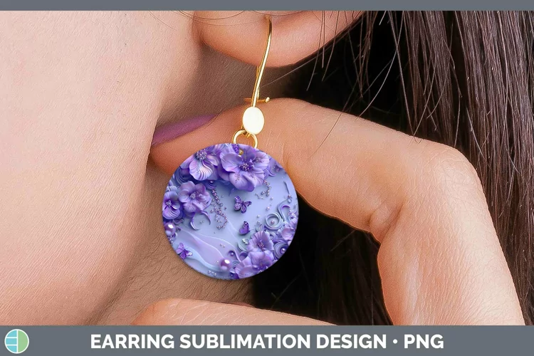 Enchanted Flowers 3D Violet Round Earrings Sublimation Earri