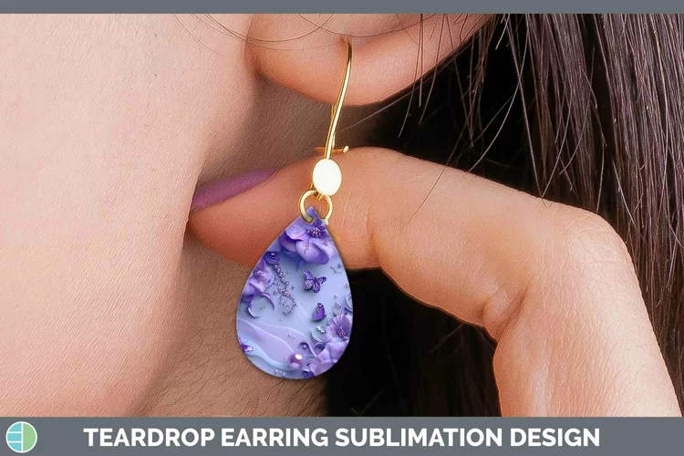 Enchanted Flowers 3D Violet Teardrop Earrings Sublimation Ea