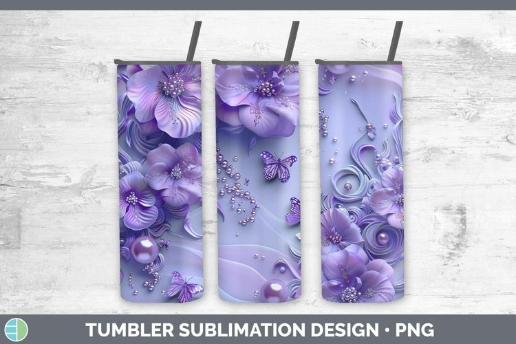 Enchanted Flowers 3D Violet Tumbler Sublimation 20 oz Skinny