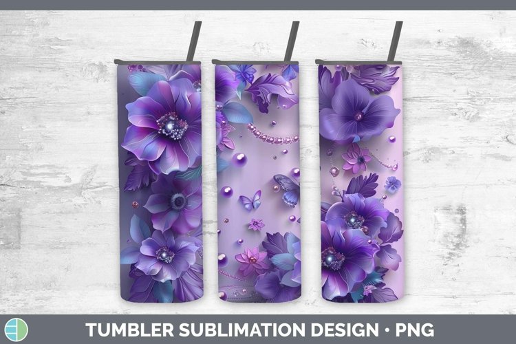Enchanted Flowers 3D Violet Tumbler Sublimation 20 oz Skinny