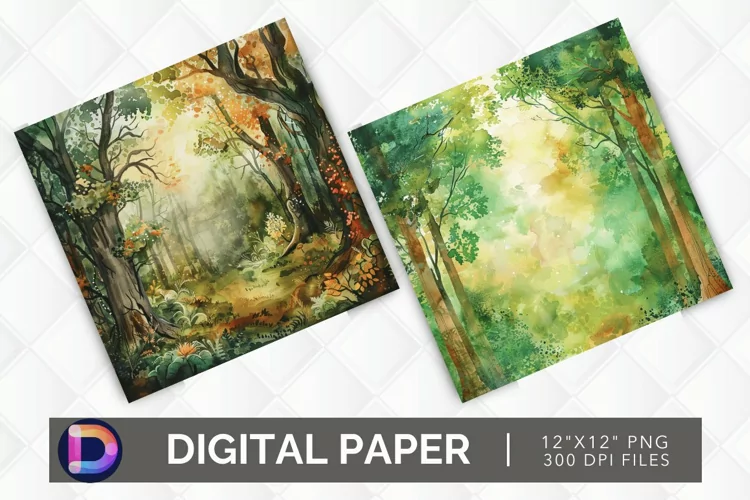 Enchanted Forest Watercolor Digital Paper